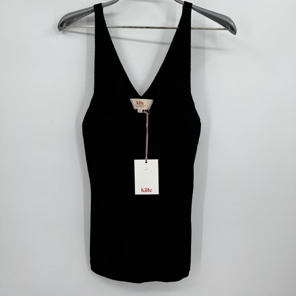 Kilte Collection The Katherine Rib Knit Tank Top size 2 M in Black Rayon